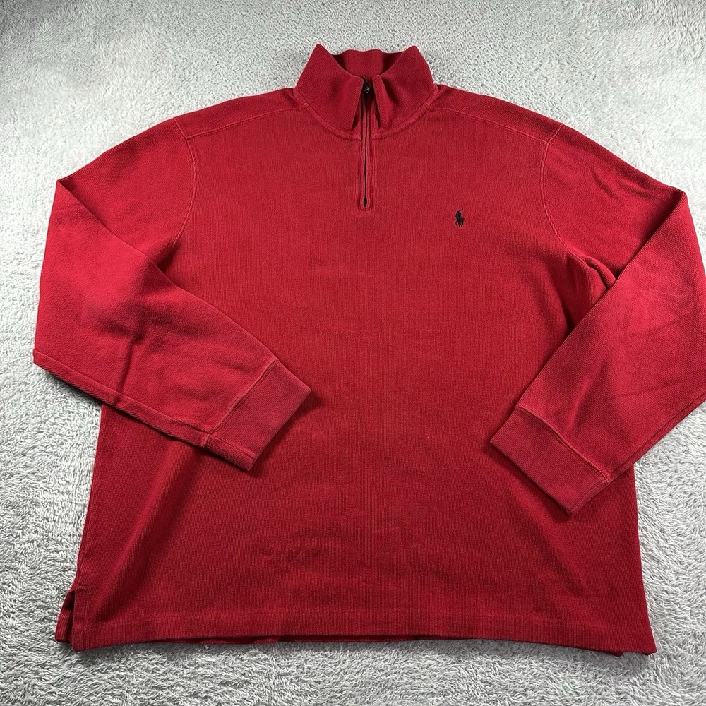 VINTAGE Polo Ralph Lauren Sweater Mens 2xl‎ Red Mock Neck Collar Heavyweight